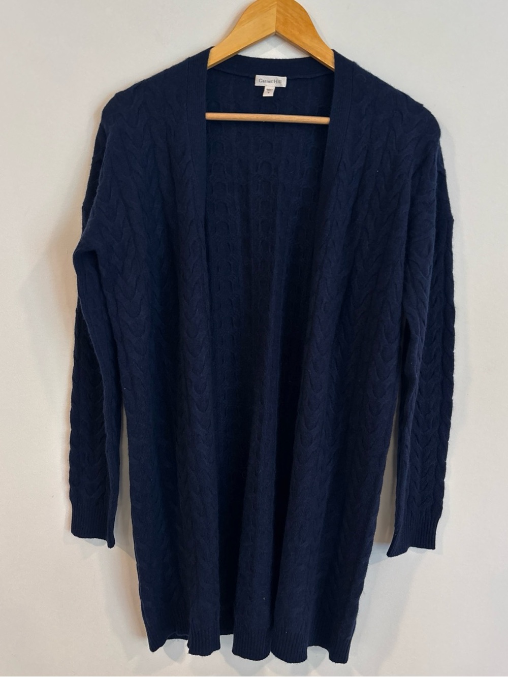 Garnet Hill S Navy Blue Cable Knit Cardigan open front great pre owned cond